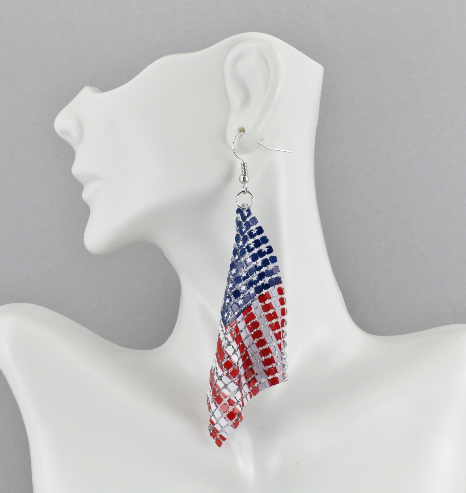 Patriotic earrings Red White Blue USA American Flag earrings 4th July metal mesh