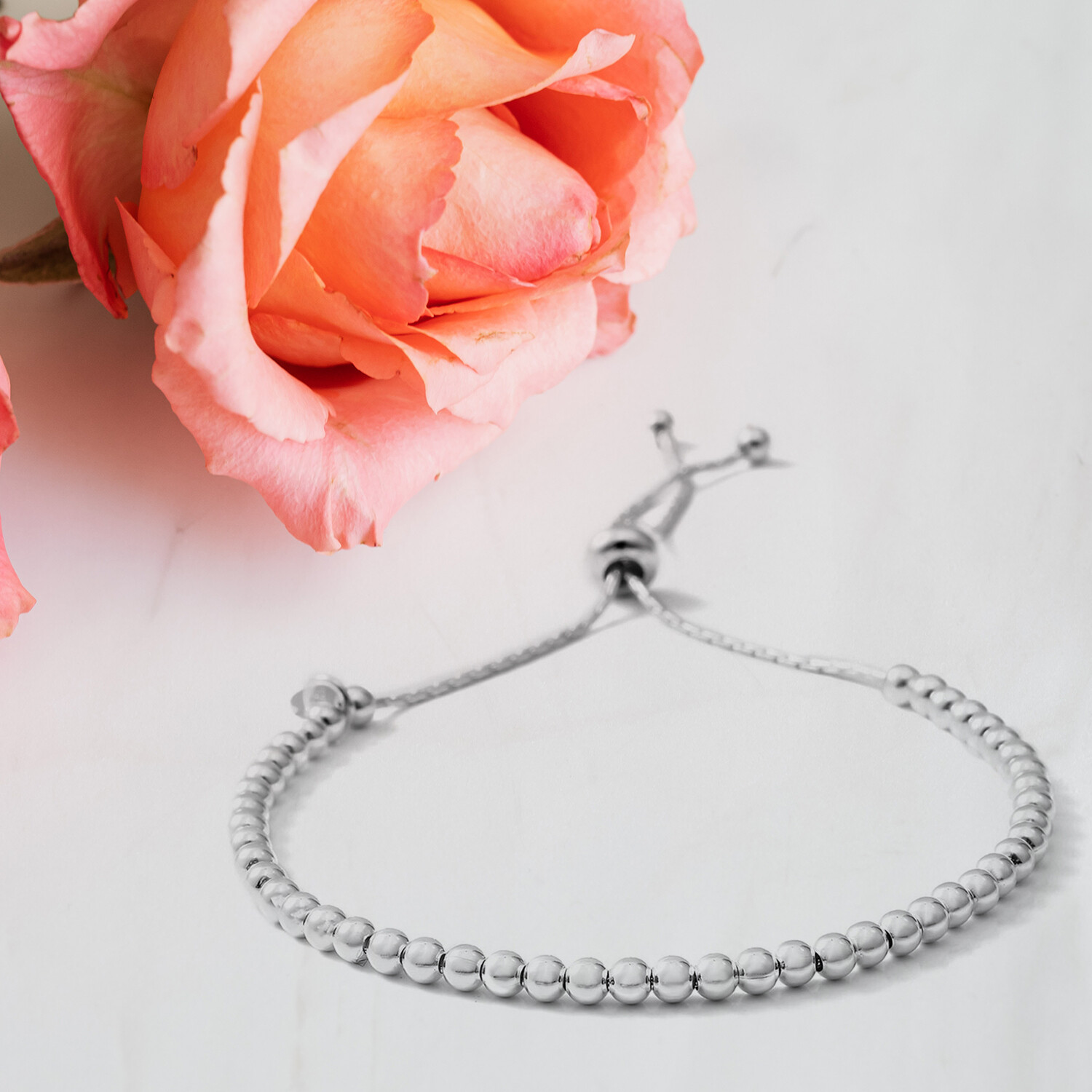 925 Sterling Silver Adjustable Bolo Bead Elegant Bracelet Jewelry Gift for Women