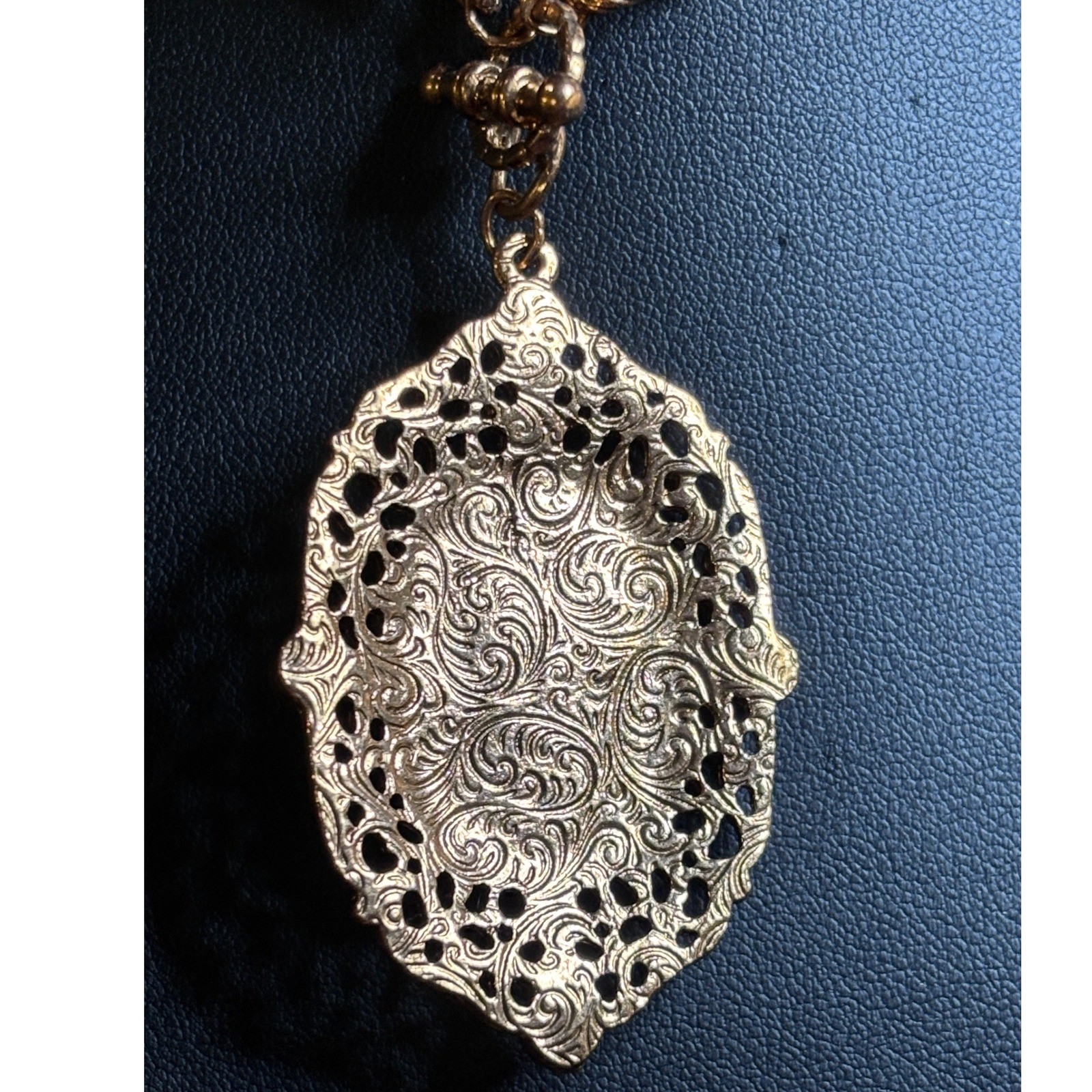 Amethyst Glass Quartz & Amethyst Crystal Filigree Pendant Necklace 30″