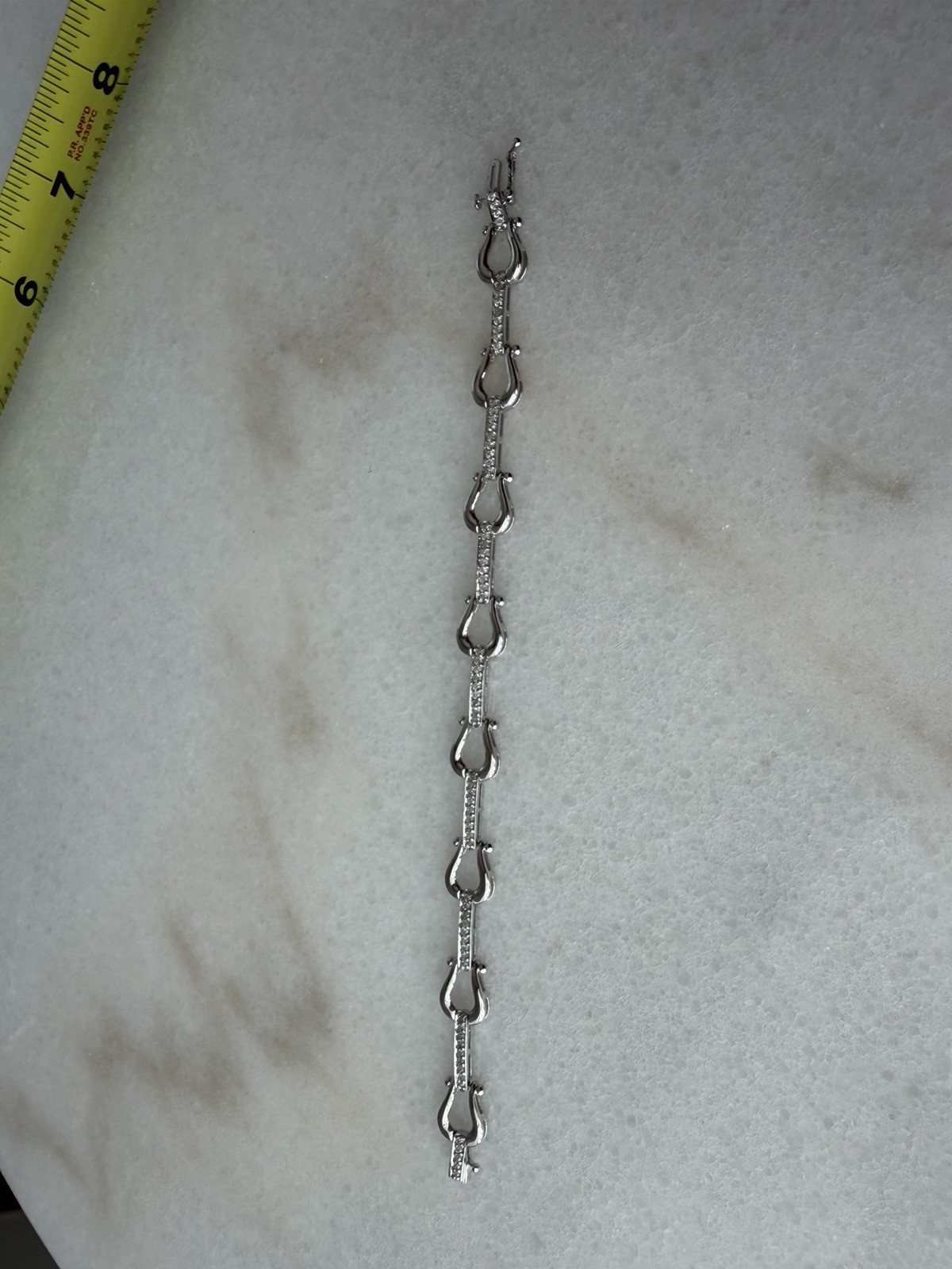 14K White Gold Link Chain Bracelet with Pavé Clear Crystals, Lobster Clasp 7 in