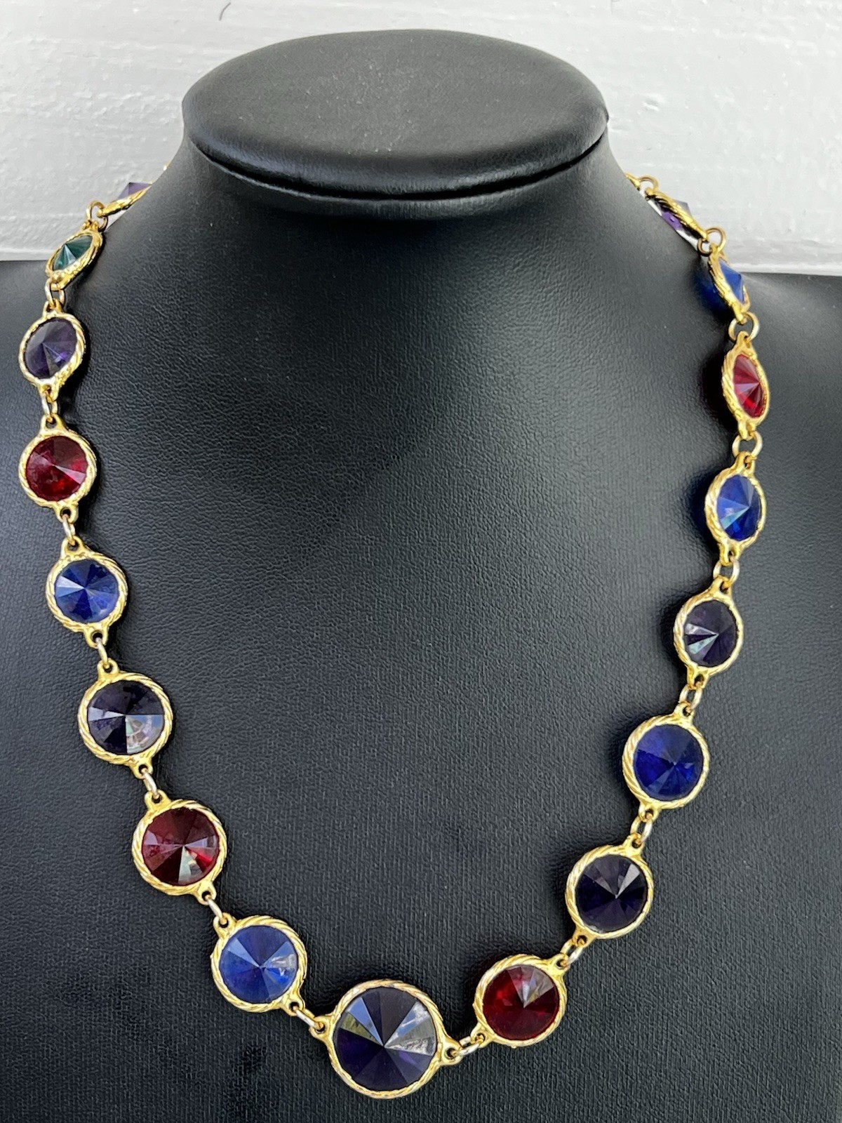 Multi Color Double Sided Fashion Necklace Jewelry Gold Tone Marked Korea