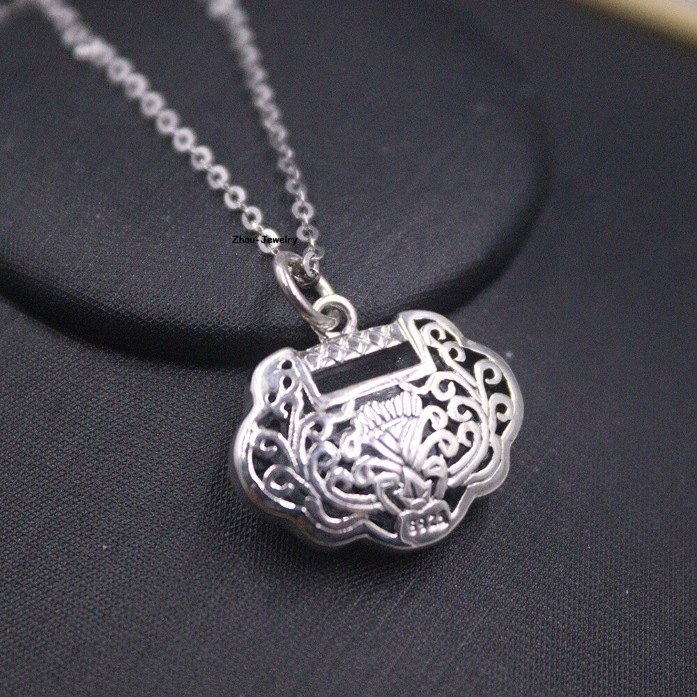 Real S925 Sterling Silver Pendant Men Women Hollow Lock Pendant 19*18mm