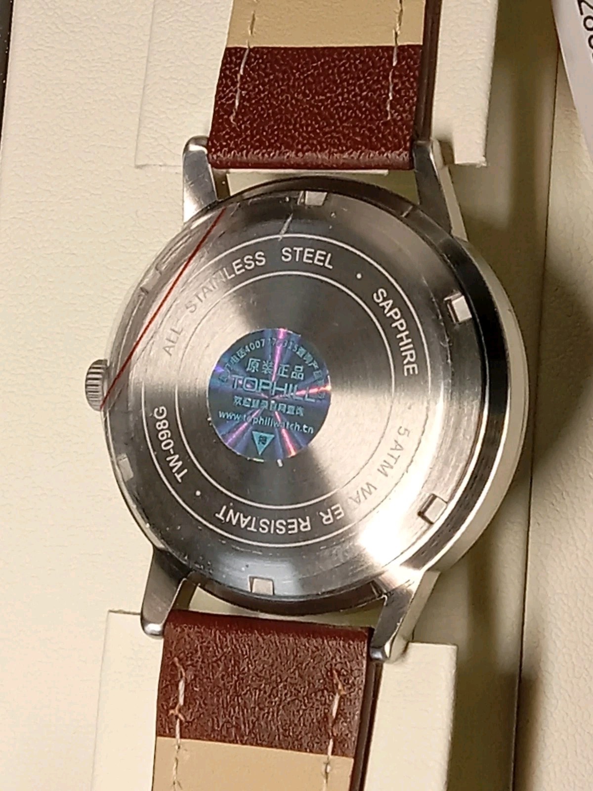 Men Tophill White Sector Dial Small Seconds Hand 40mm SS Sapphire Lens Watch
