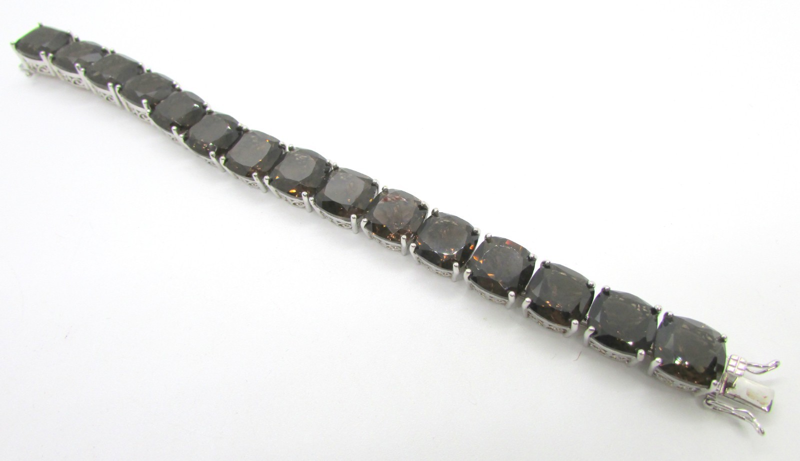 925 STERLING SILVER 100 CTW CUSHION CUT SMOKY TOPAZ 7.5″ TENNIS BRACELET 42.1G