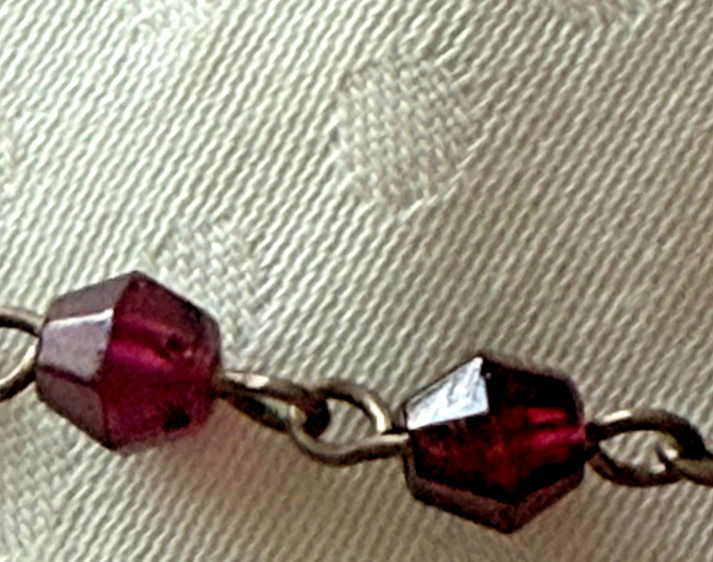 Vintage sterling silver 925 garnet Y necklace beaded pendant 15.5″ with 1.5″ ex
