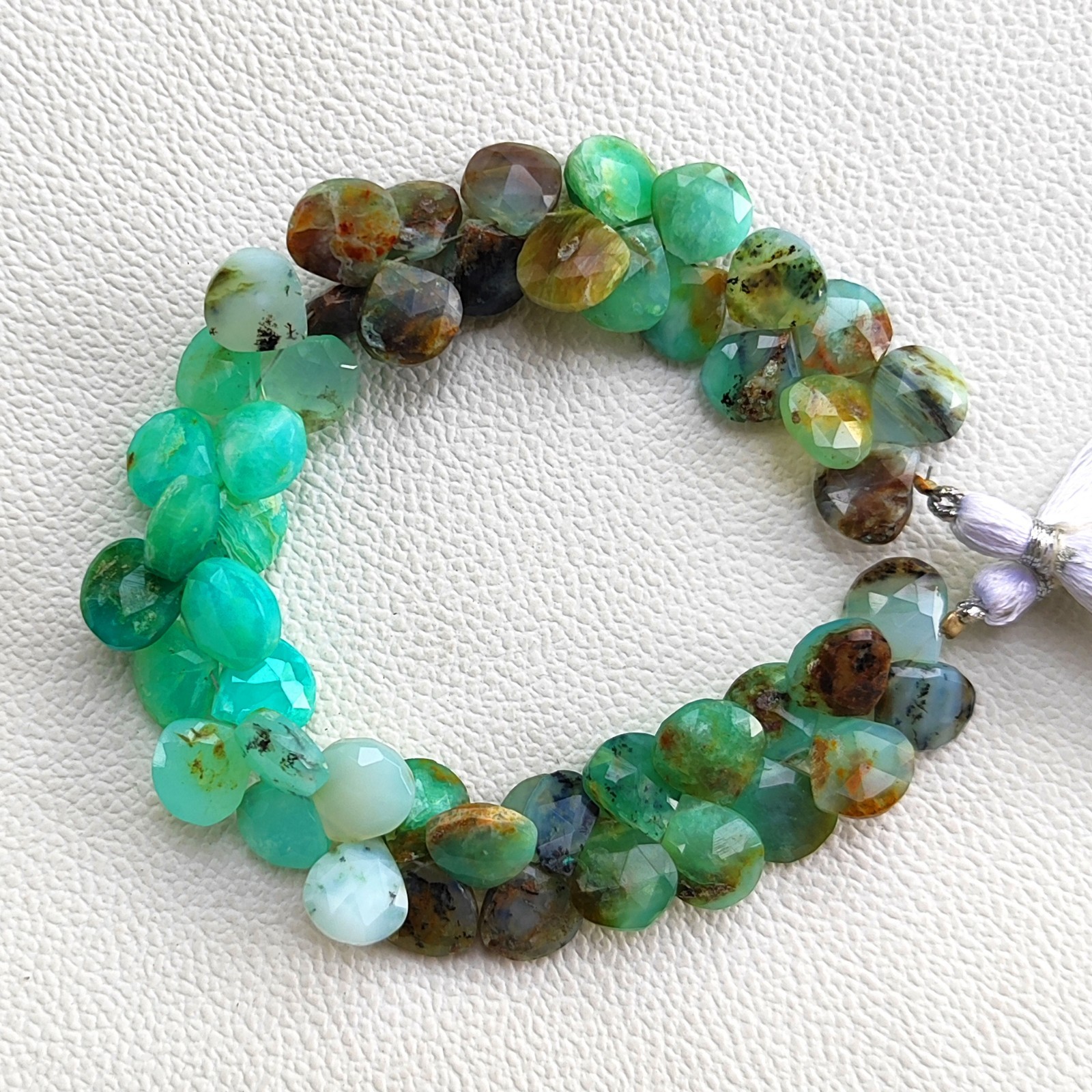Natural Peruvian Opal Heart Faceted Gems Briolette Beads 11 mm 8 Inch Strand