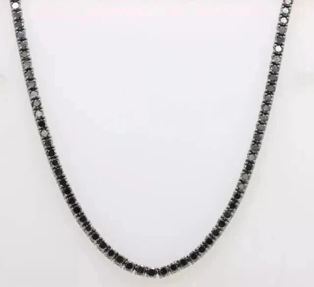 20TCW Round Cut Lab Created Black Diamond Tennis Necklace 14K Black Gold Plated