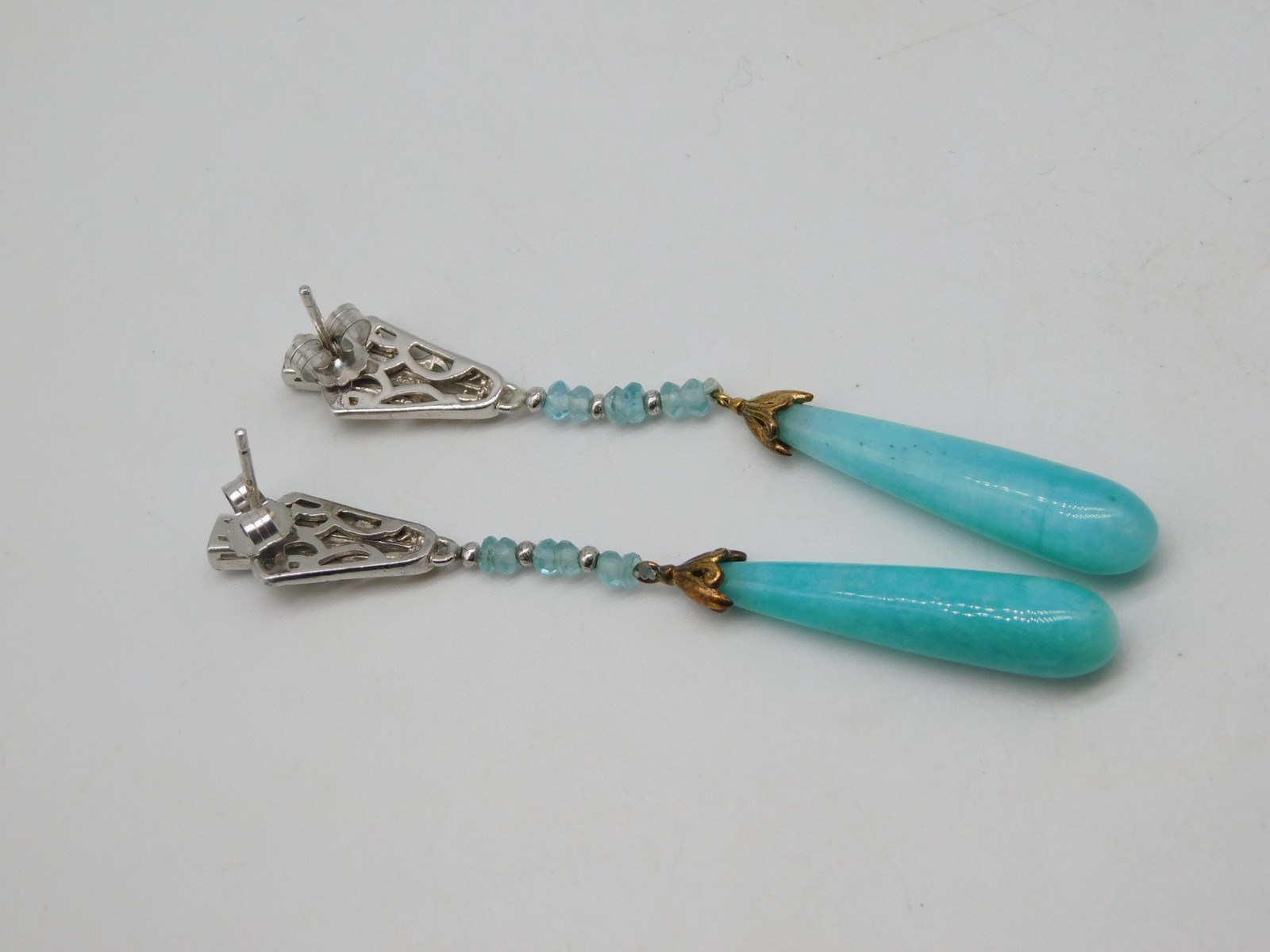 DESIGNER MICHAEL VALITUTTI GEMS EN VOGUE STERLING SILVER LARIMAR STONE EARRINGS