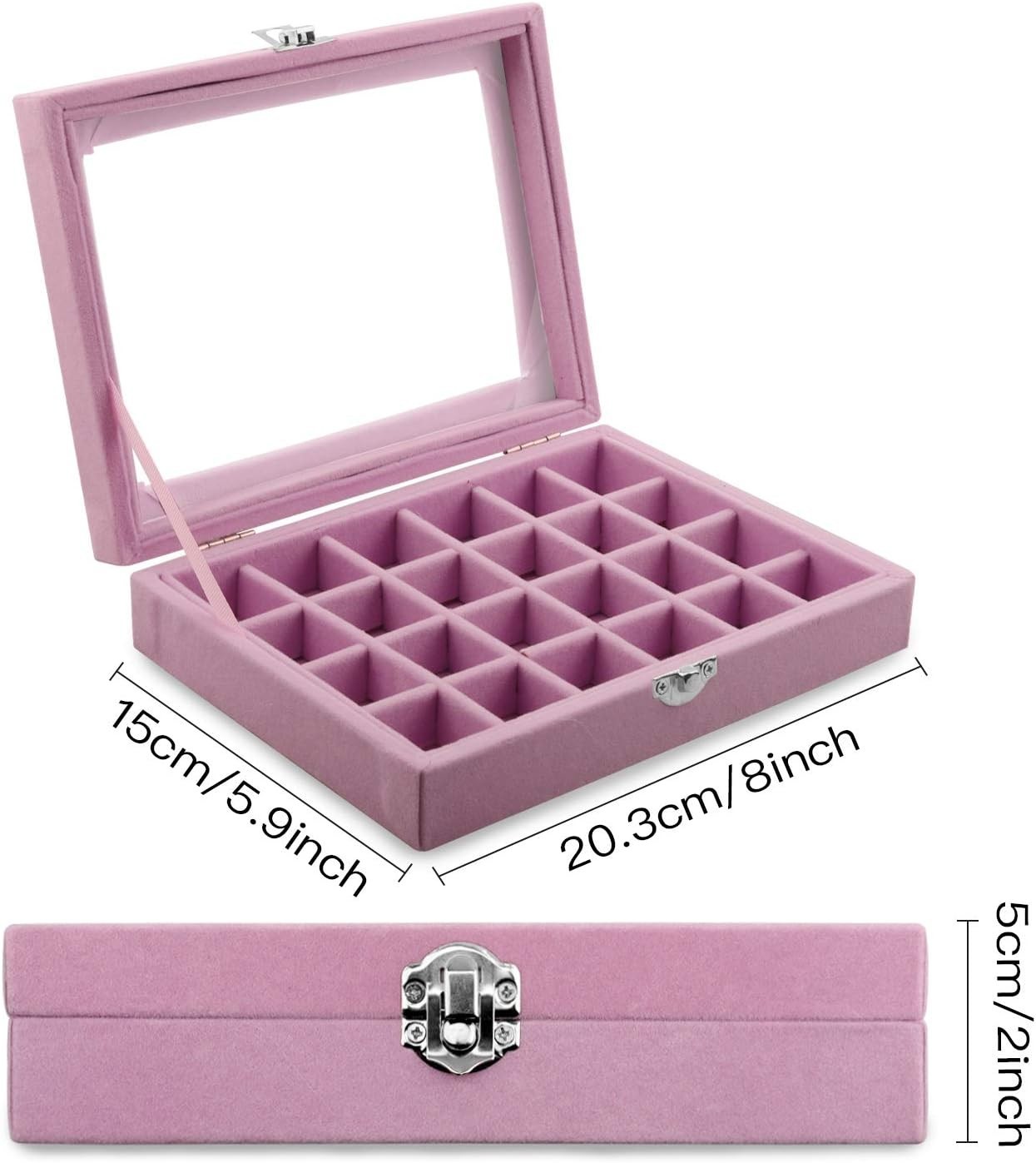24 Grid Velvet Jewelry Box, Jewelry Display Showcase Tray Earrings Rings Neck…