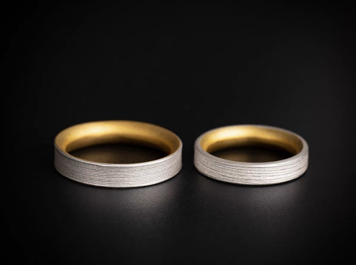 Rainveil Ring, Handmade S999 Silver Ring with Hidden 24K Gold Interior, Japanese