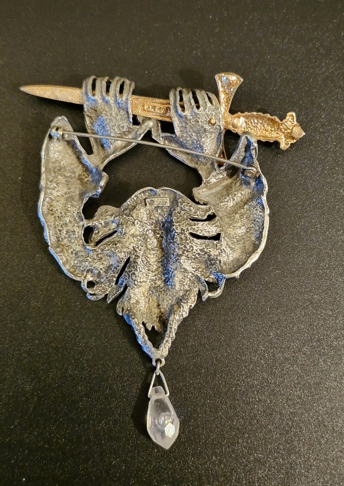 Rare Vtg Jonette Jewlry Pewter Wizard Brooch GoldTone Sword Excalibur Merlin Pin