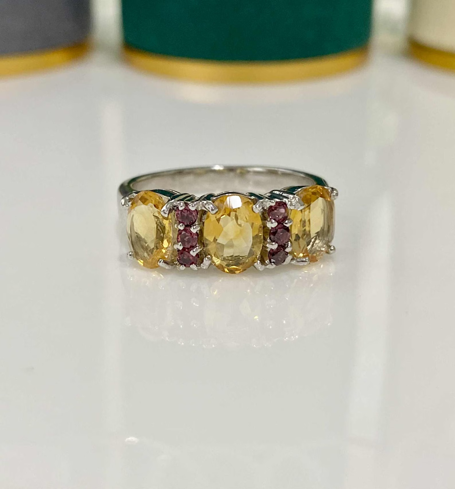 4.00 Ct Oval Cut Yellow Sapphire Diamond Engagement Ring 14K Solid White Gold 6