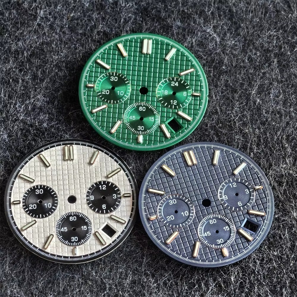 31.8mm Panda Style Textured Men Watch Dial For VK63 Mod Green Luminous Nail