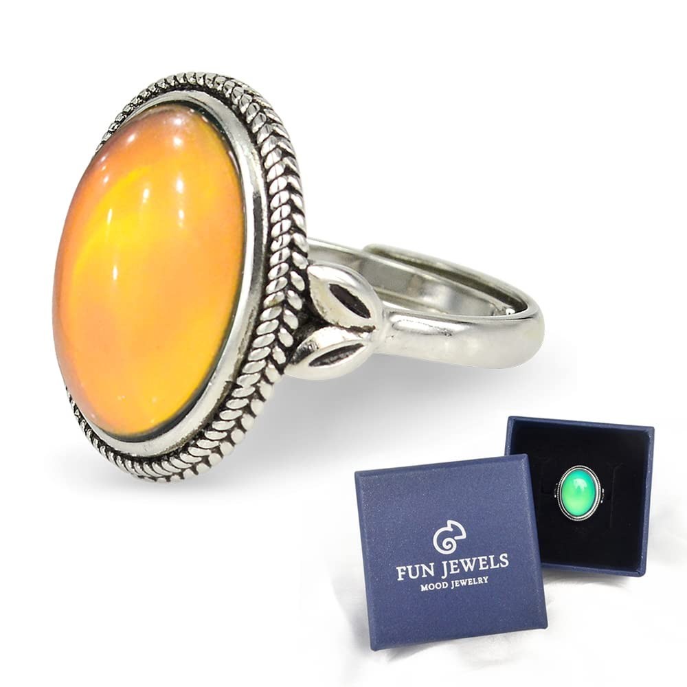 Vintage Adjustable Antique Silver Plated Mood Ring | Color Change Oval Stone, Gi