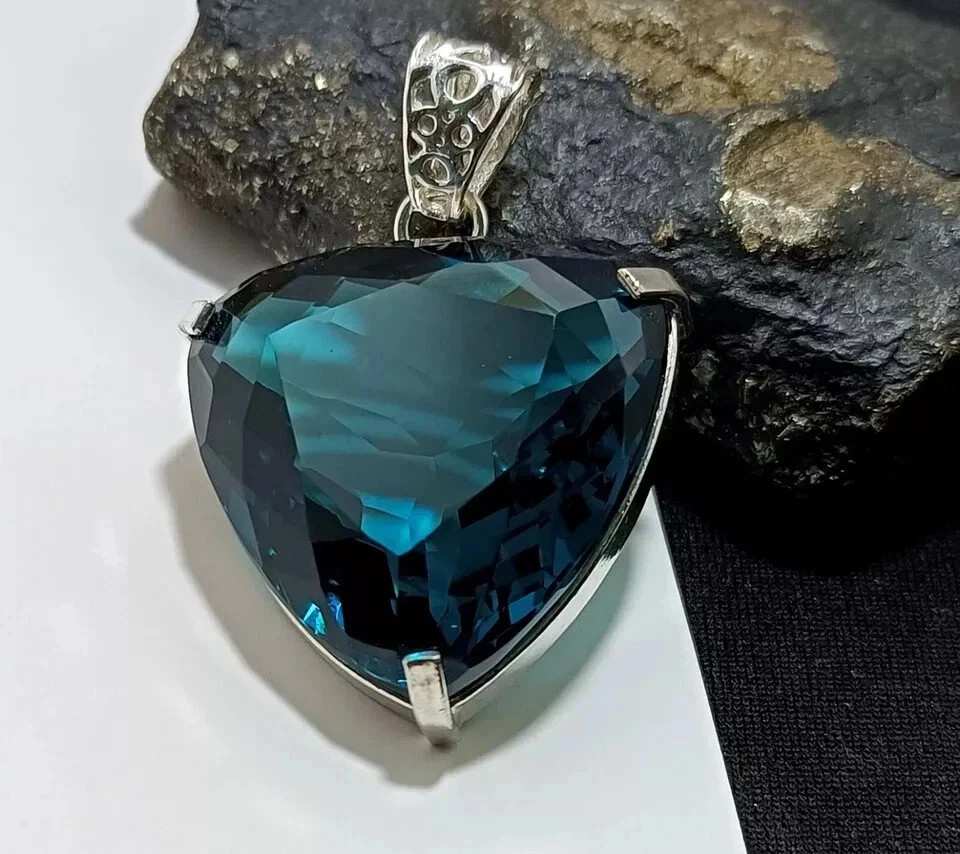London Blue Topaz Pendant 925 Sterling Silver Pendant Gemstone Jewelry 92.57 Ct+