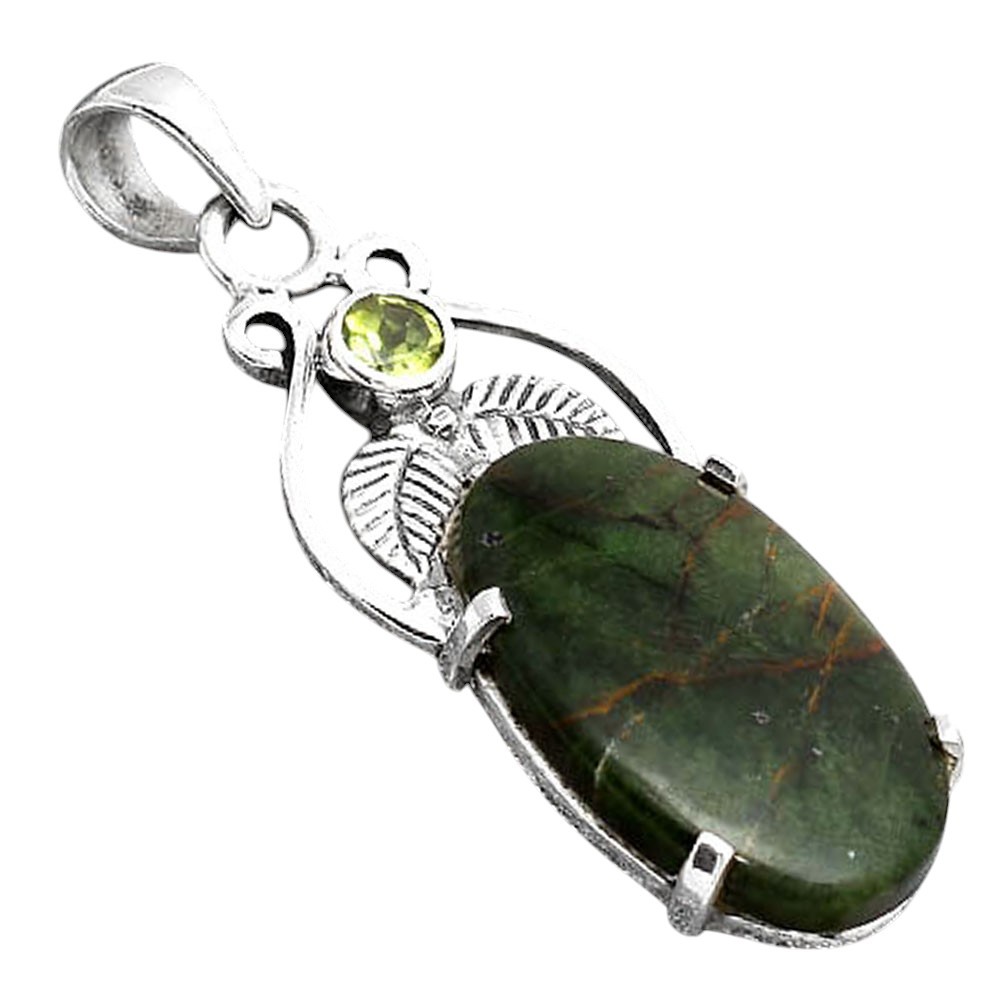 Turkish Rainforest Chrysocolla and Peridot 925 Silver Pendant Jewelry P-1434