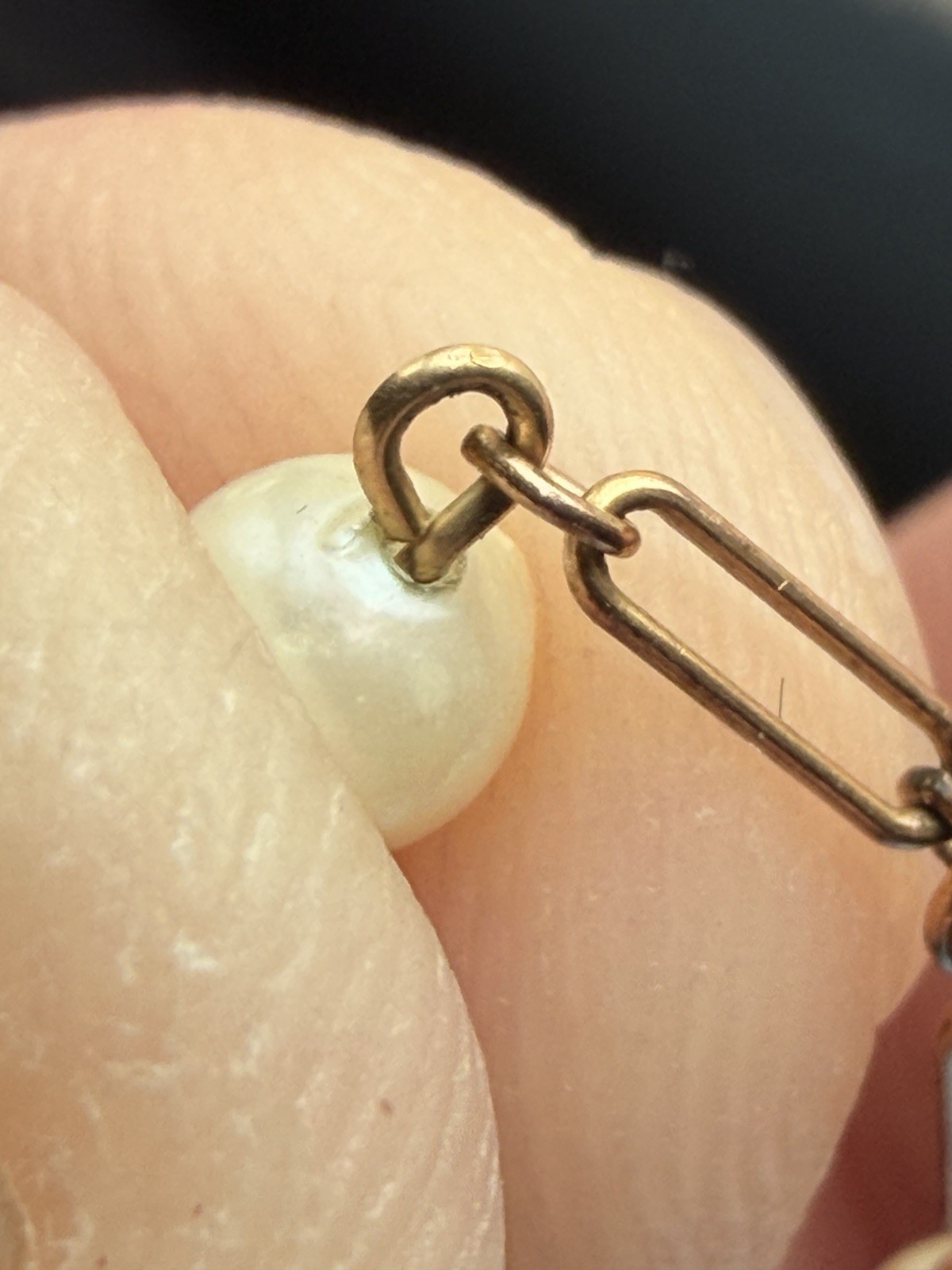 Vintage 1/20 12K Gold Filled Cultured Pearl Link Bracelet 7” Paperclip 1.5g