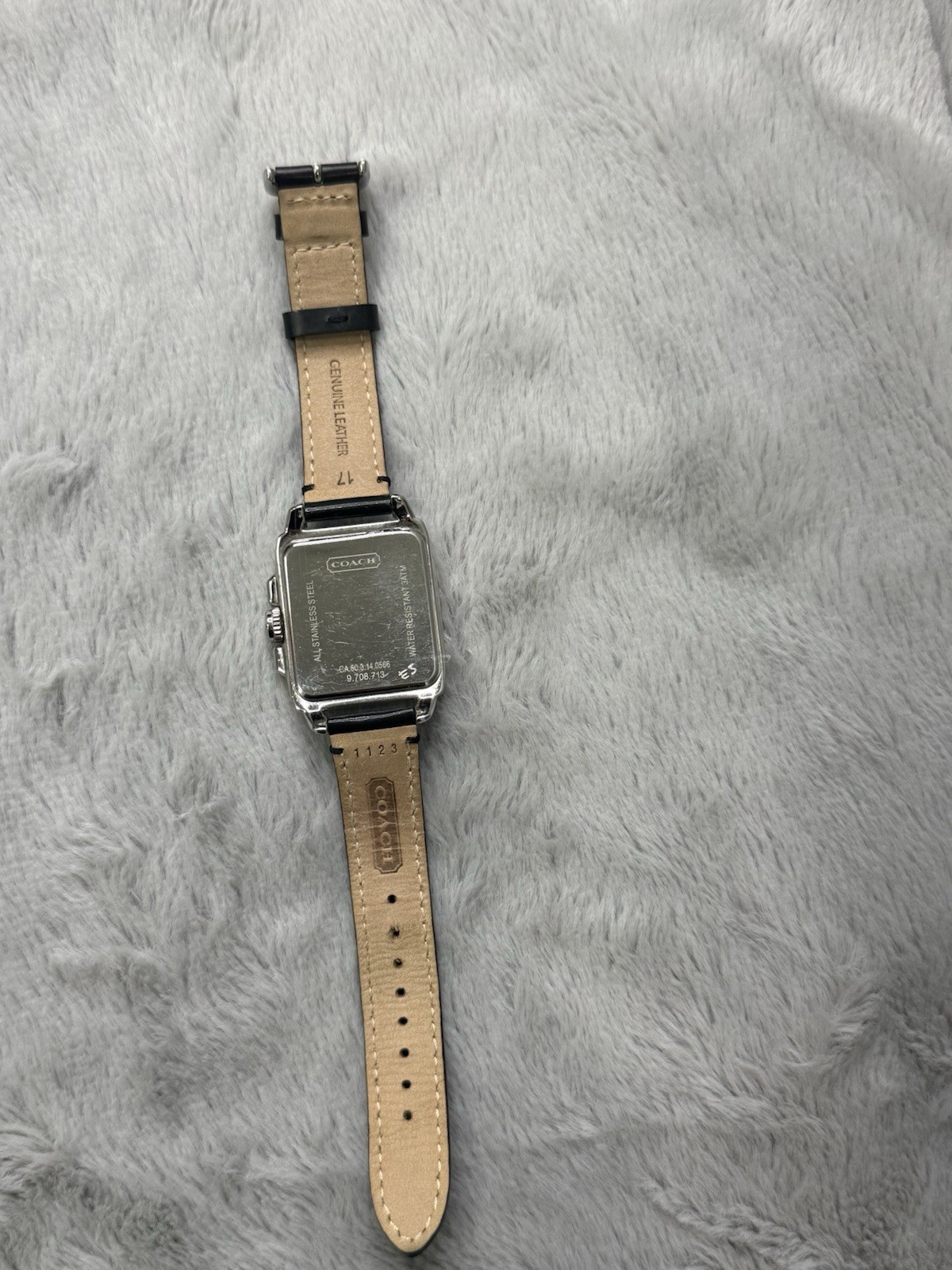Coach Womens Watch Square Chronograph Black Patent Leather Band