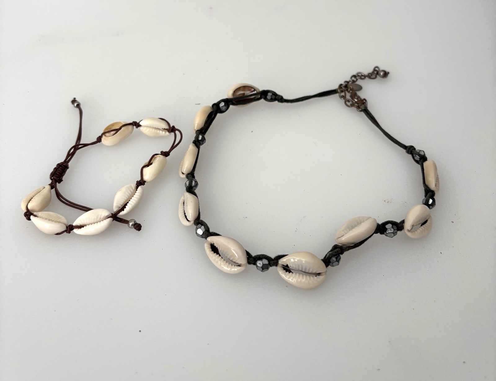Y2K Era PANAMA Jack Cowrie Shell String & Bead Necklace & Adjustable Bracelet