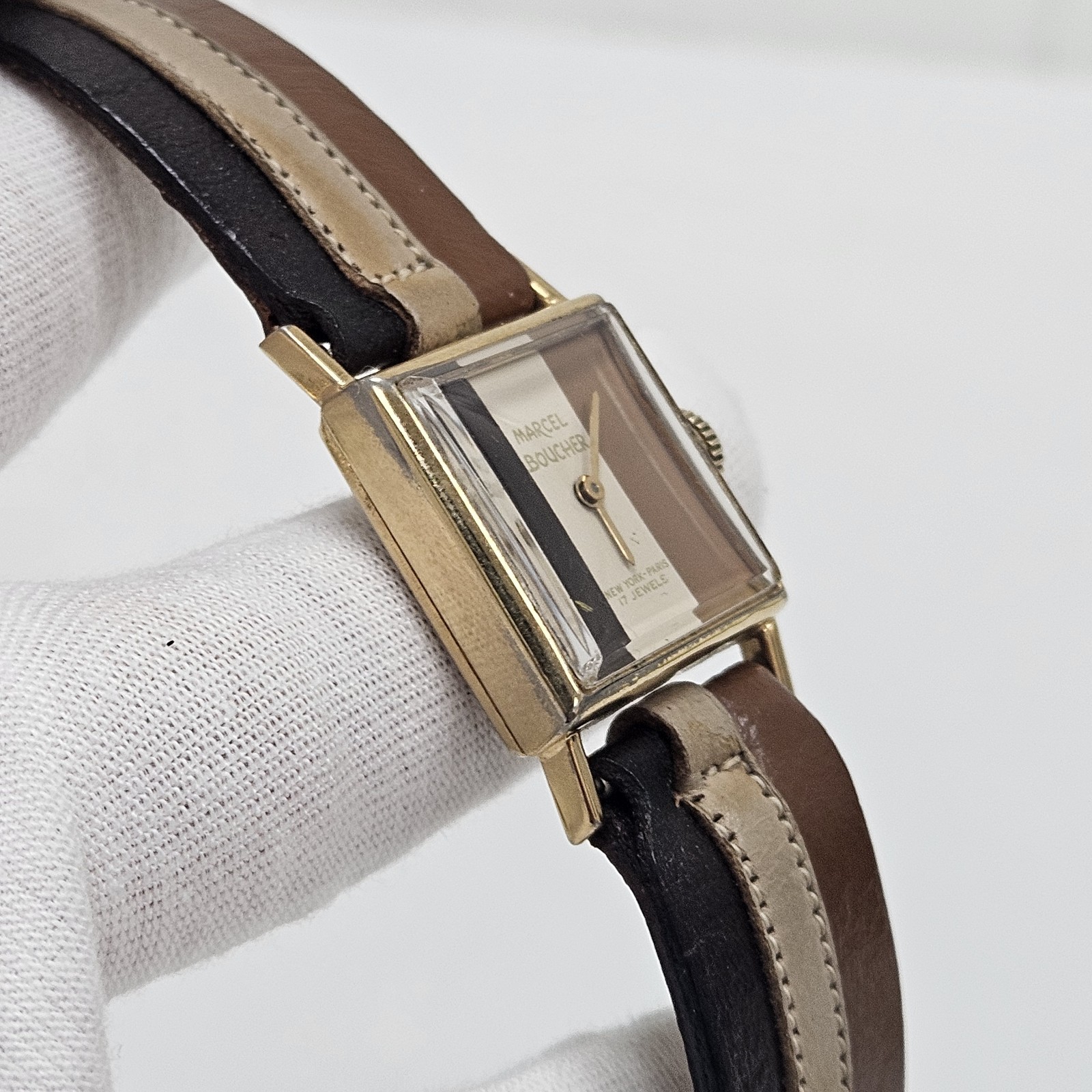 Vintage Marcel Boucher Brown Black & White Manual Wind 17J Unisex Watch Rare