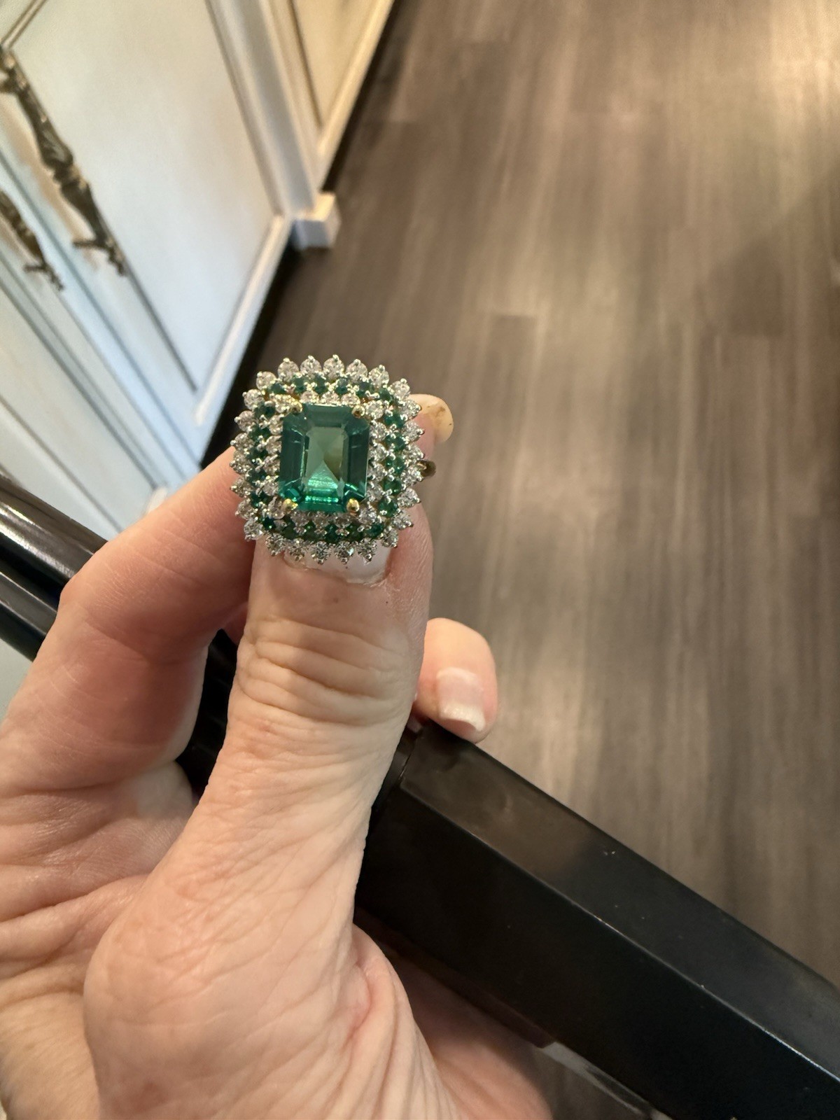 Princess Cut 3.10ct Lab Created Emerald 935 Argentium Silver Ring