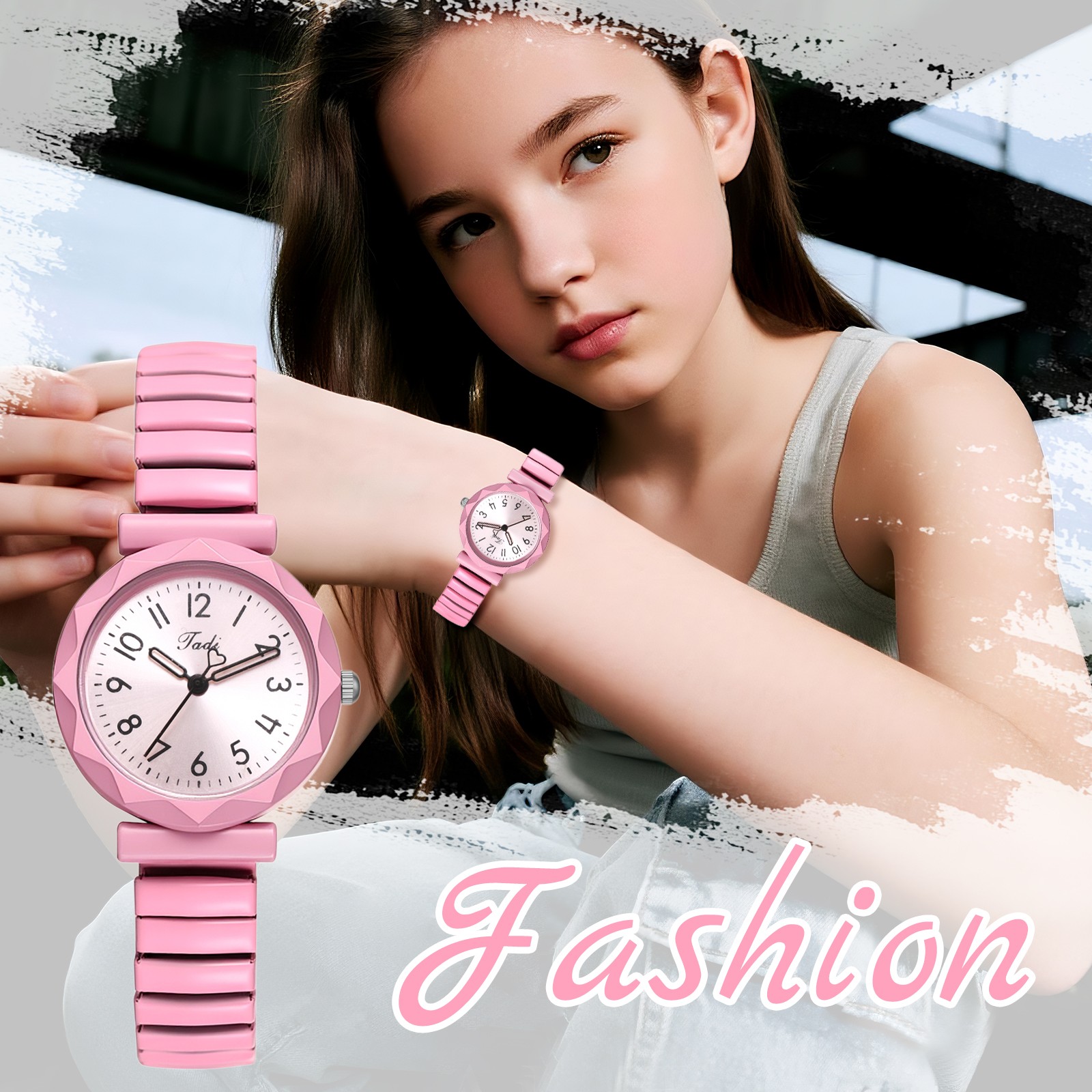 Students Youth Elastic Stainless Steel Strap Easy Reader Quartz Wrist Watches