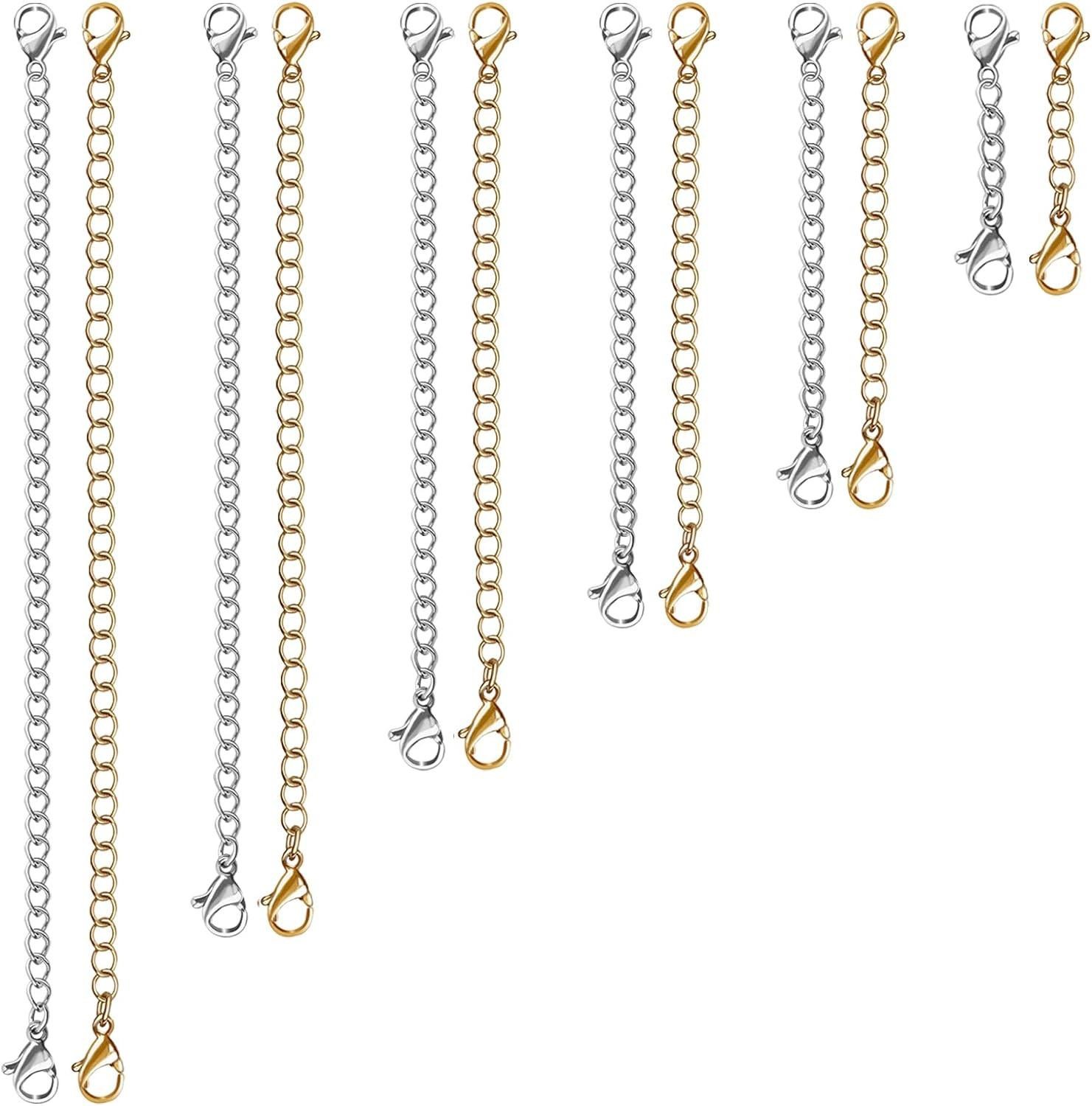 12 Pcs Necklace Extenders – Stainless Steel Necklace Extension Chain for Jewelry