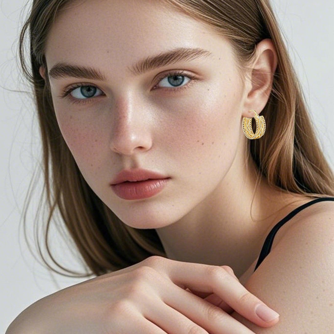 14K Gold Twisted Chunky Hoop Earrings 23mmx9mm Thick Unique Jewelry Women Gift