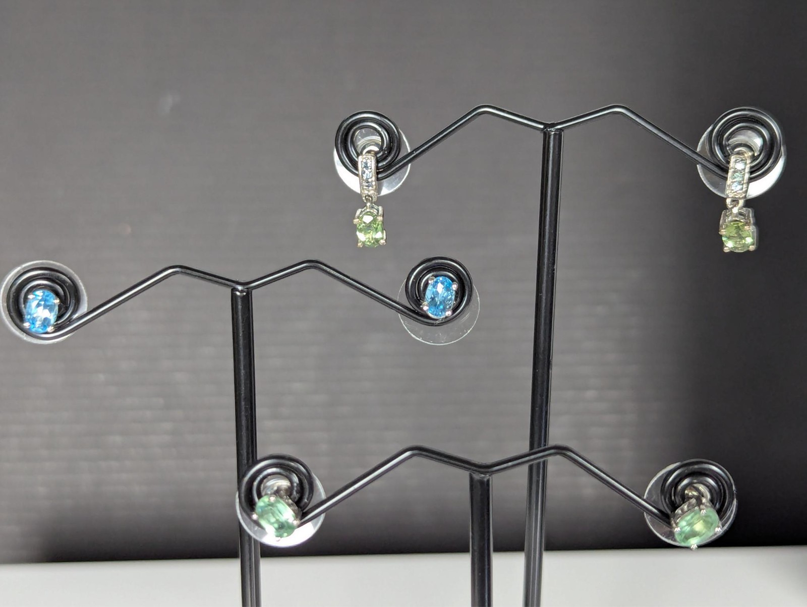 925 Sterling Neon Blue & 2 pr Green Apatite Earrings Collection 3 Pair 26.7.5-2