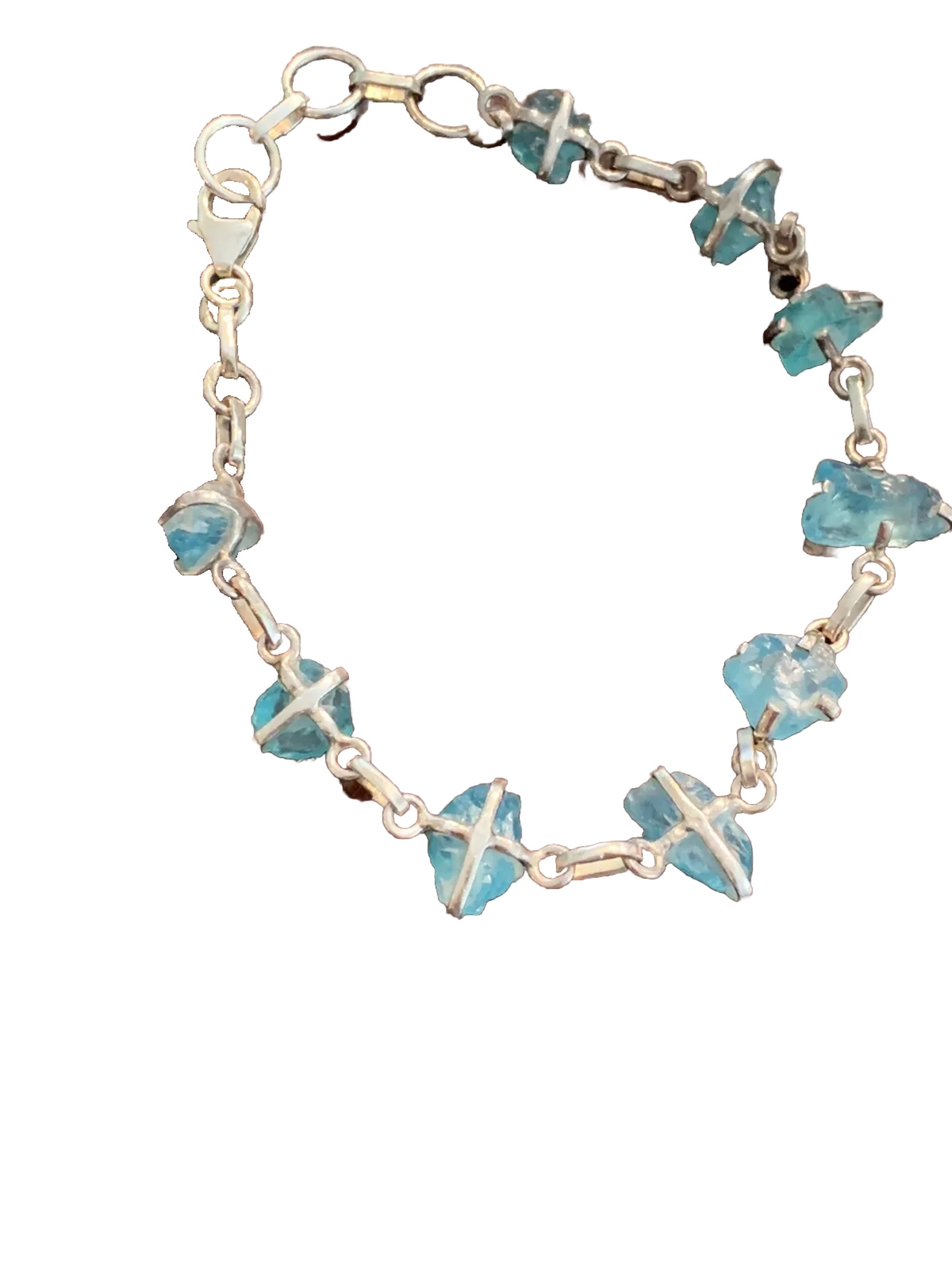Apatite Rough Bracelet, Sterling Silver, 8 Inches Long