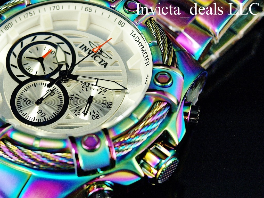 Invicta 52mm Men’s BOLT Chronograph White Dial IRIDESCENT Tone Stainless St Watc