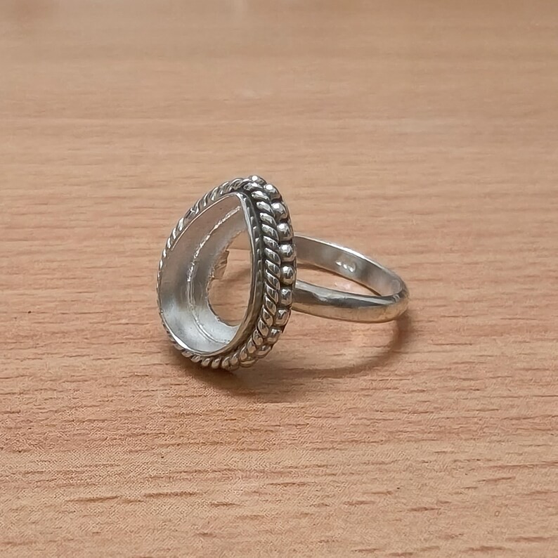 925 Sterling Silver 5x7mm Pear Bezel Setting Blank for DIY Jewelry Making