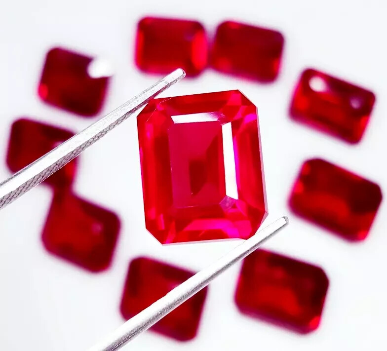 Red Ruby Natural 80 Ct 7-8 Pcs Emerald Cut Certified Loose Gemstone Lot