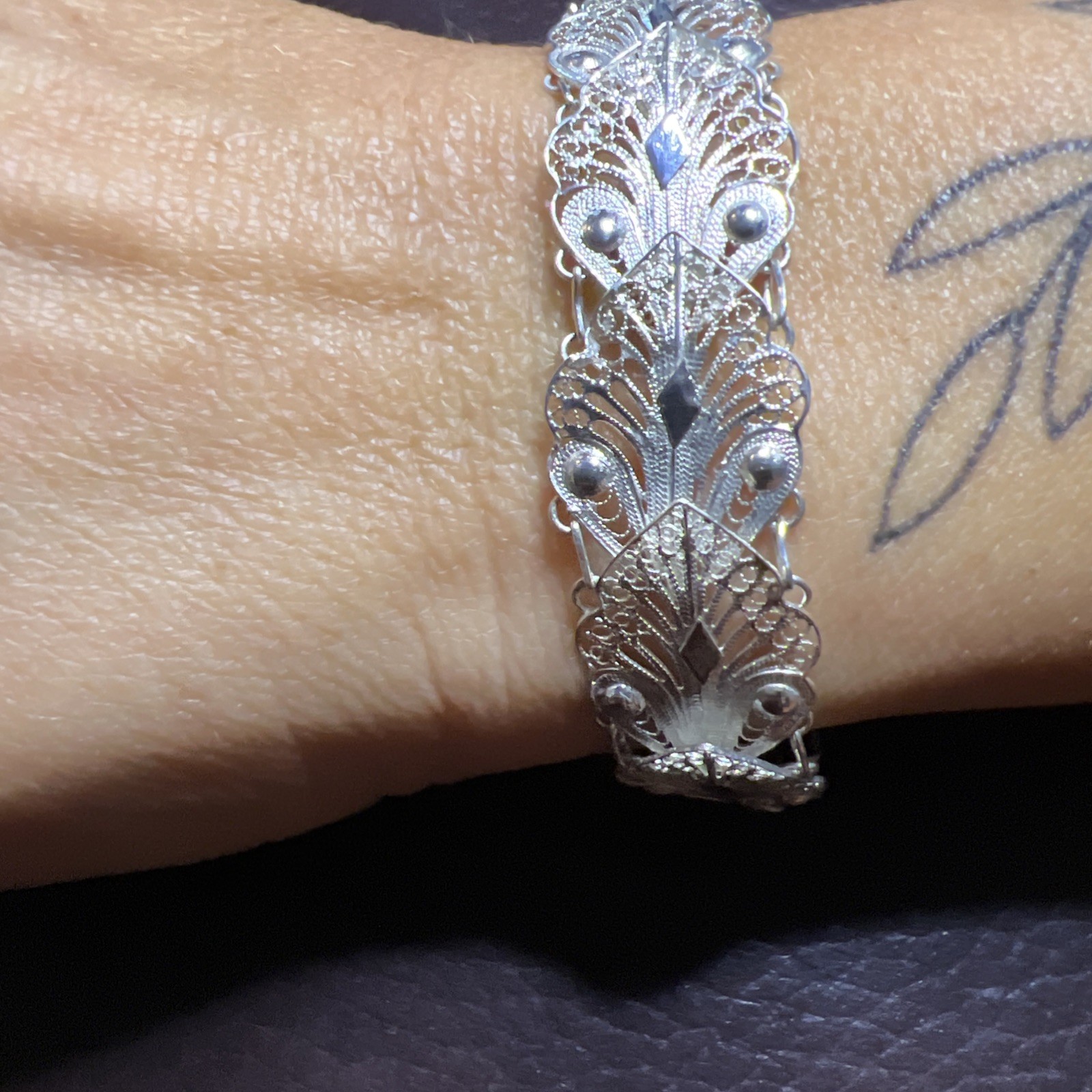 Stirling Filigree 925 Silver Bracelet 7.5 Inches Long 5/8 Inches Wide 9 Grams