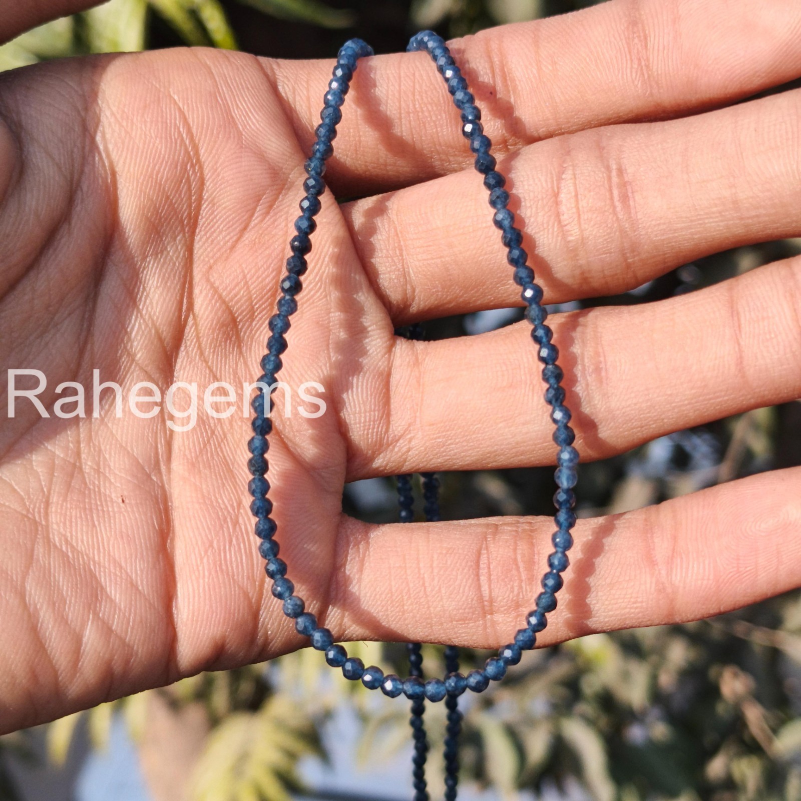 Blue Sapphire Necklace 2mm Micro Faceted Beads, Dainty Real Gemstone Choker, Min