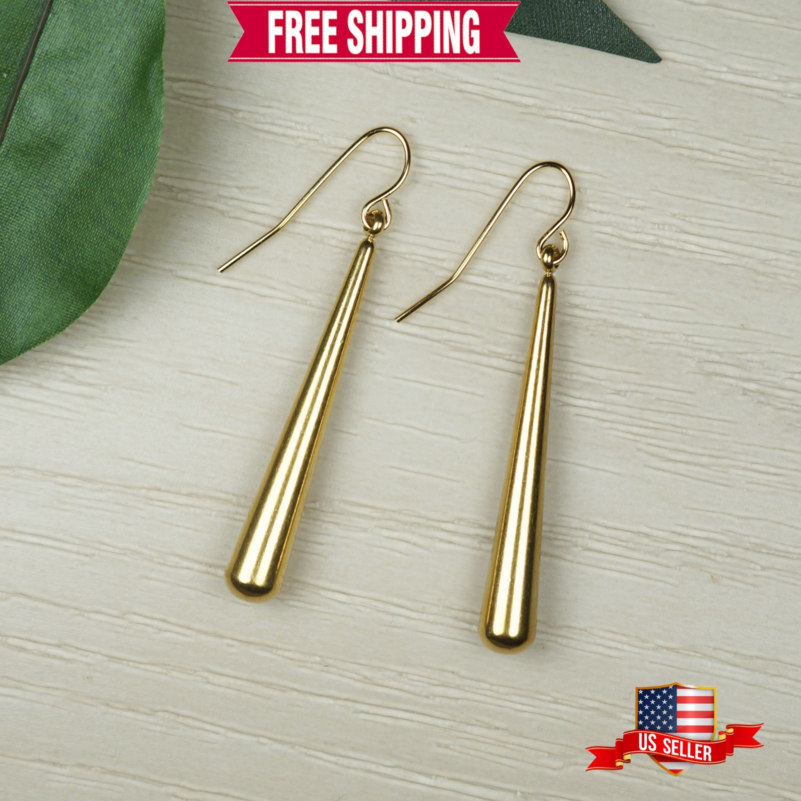 Elegant Long & Sleek Gold Minimalist Dangle Earrings, 18K Gold Ear Wires