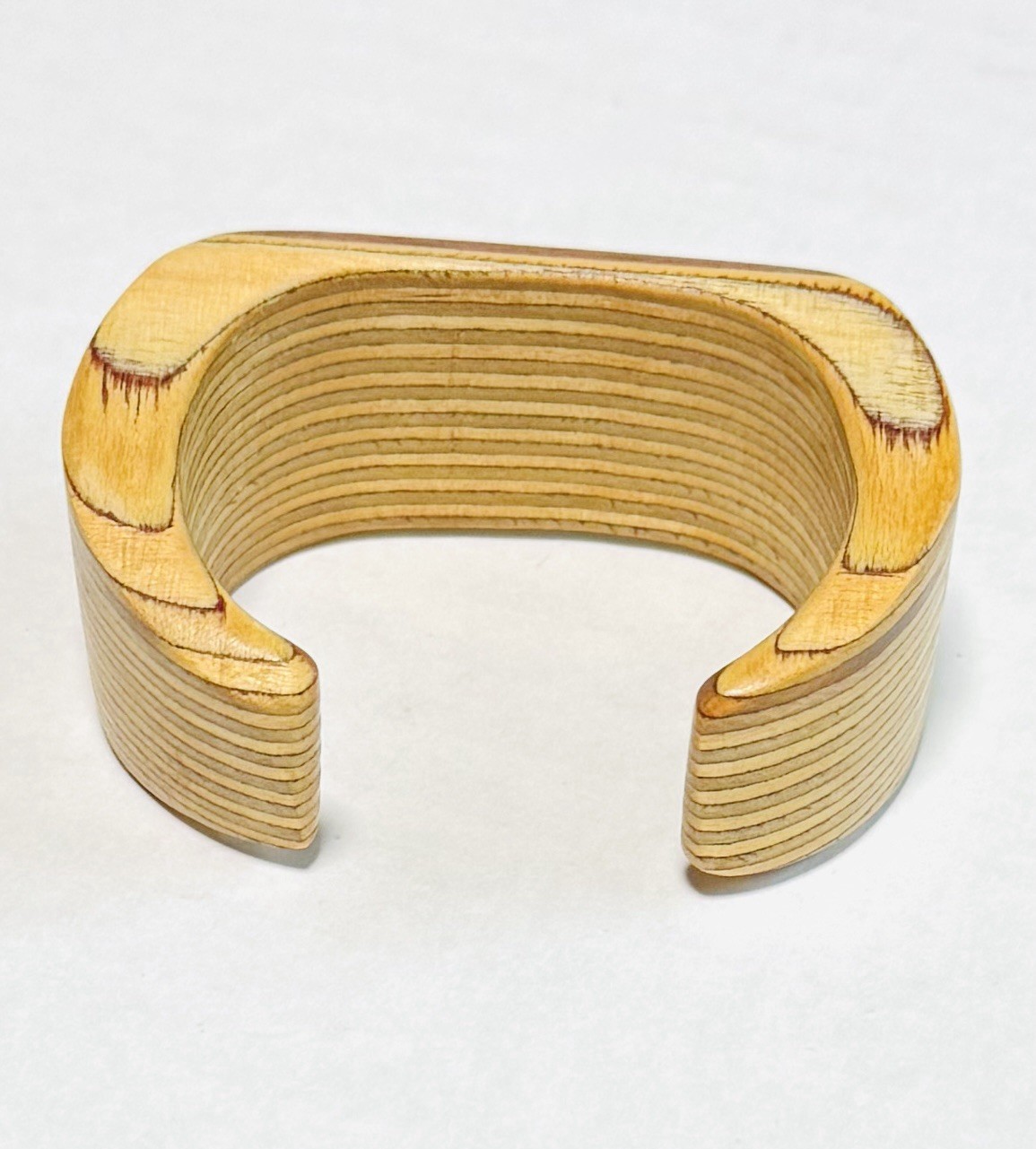 Vintage Kids’ Boho Natural Wood Handcarved Open Bangle Bracelet Radial Stripe