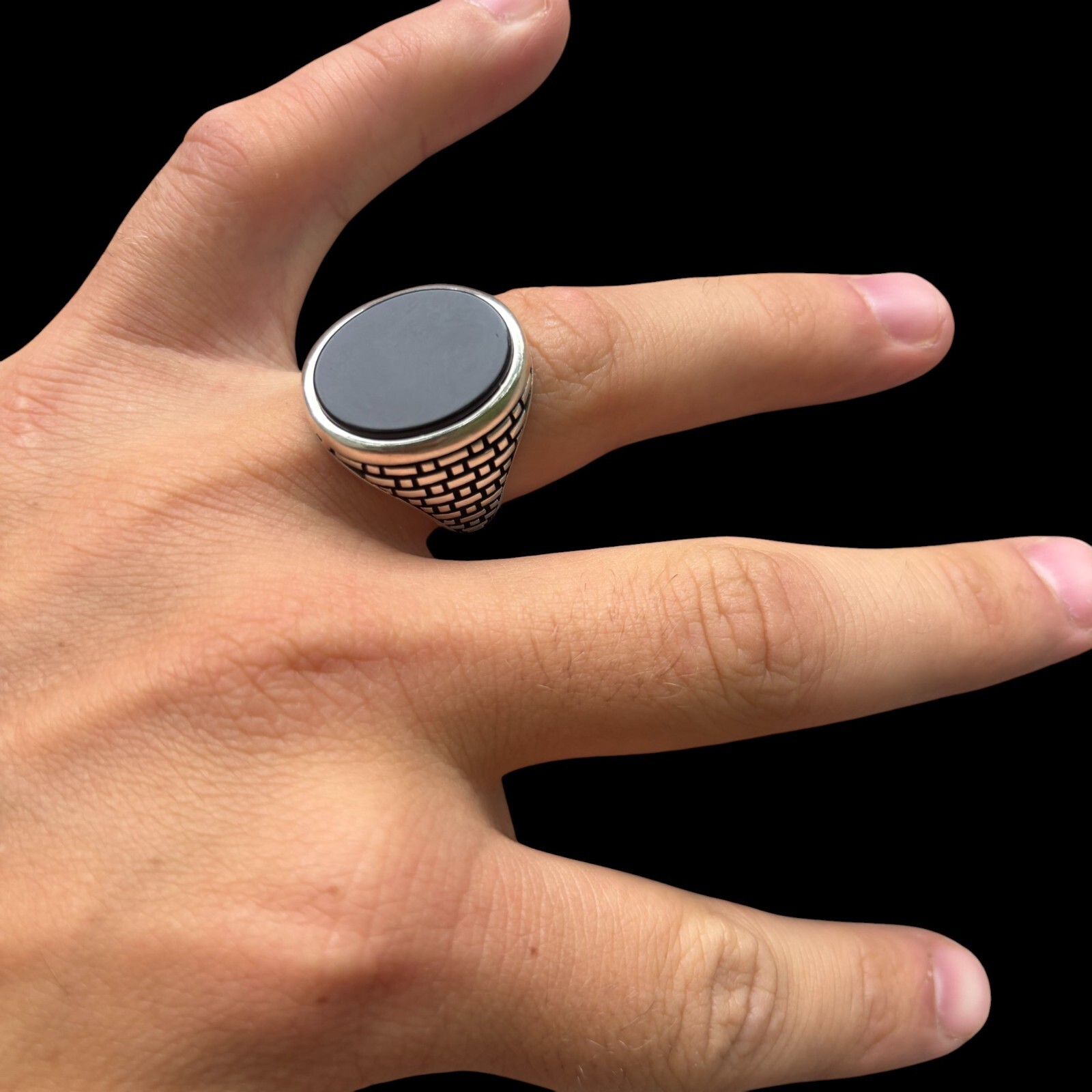 Natural Black Onyx Gemstone Mens Real Solid – 925 Silver or 14k Yellow Gold