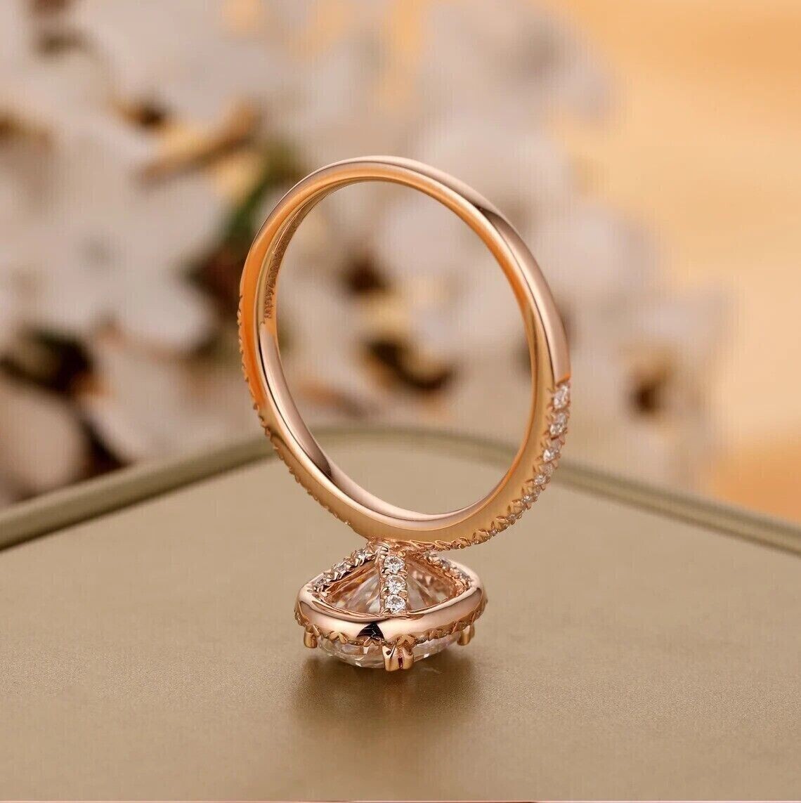 2 Ct Oval Simulated Diamond Women’s Halo Engagement Ring 14K Rose Gold Plated