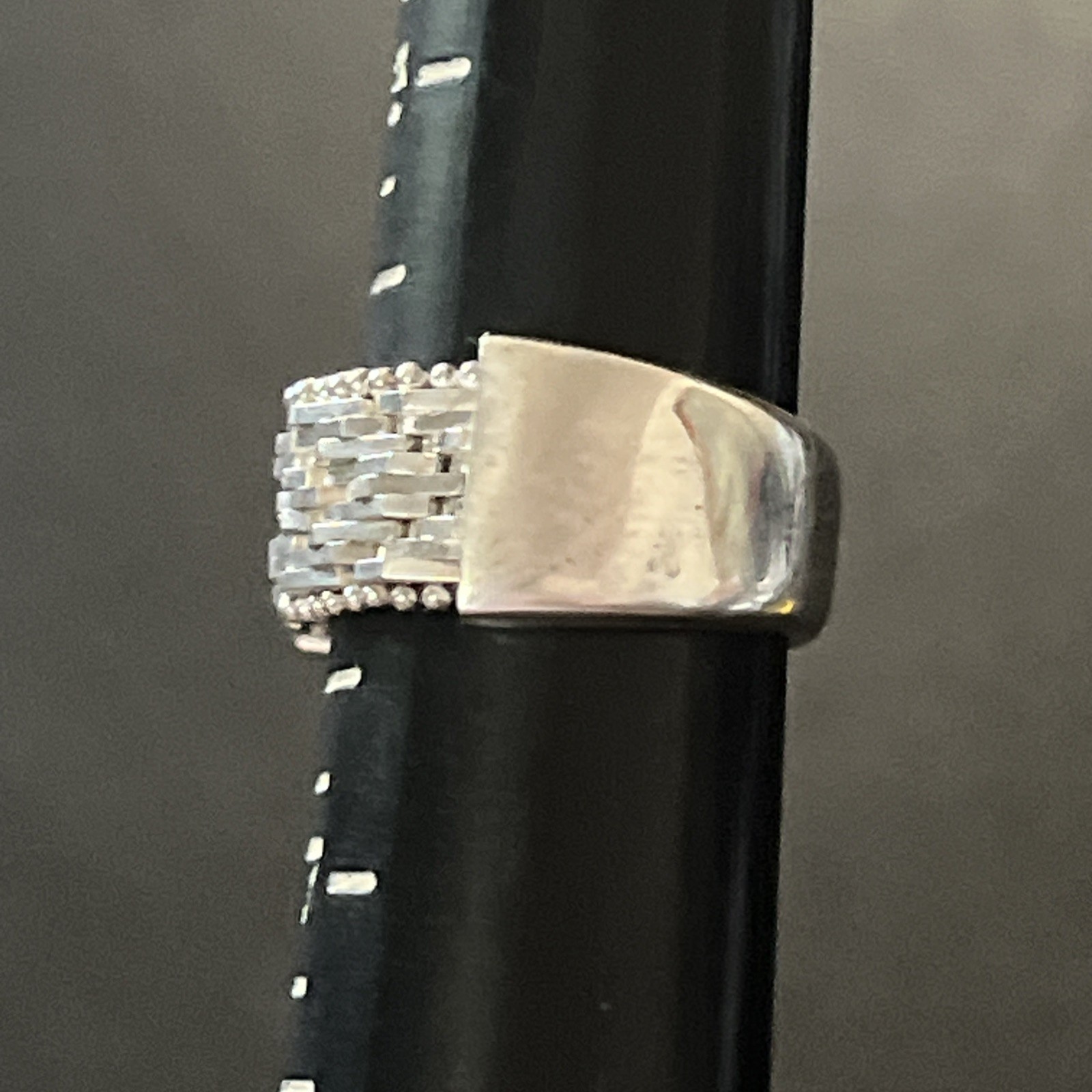 Vintage Milor Italy Basket Weave Brick Statement Wide Band Ring 925 Sterling 6