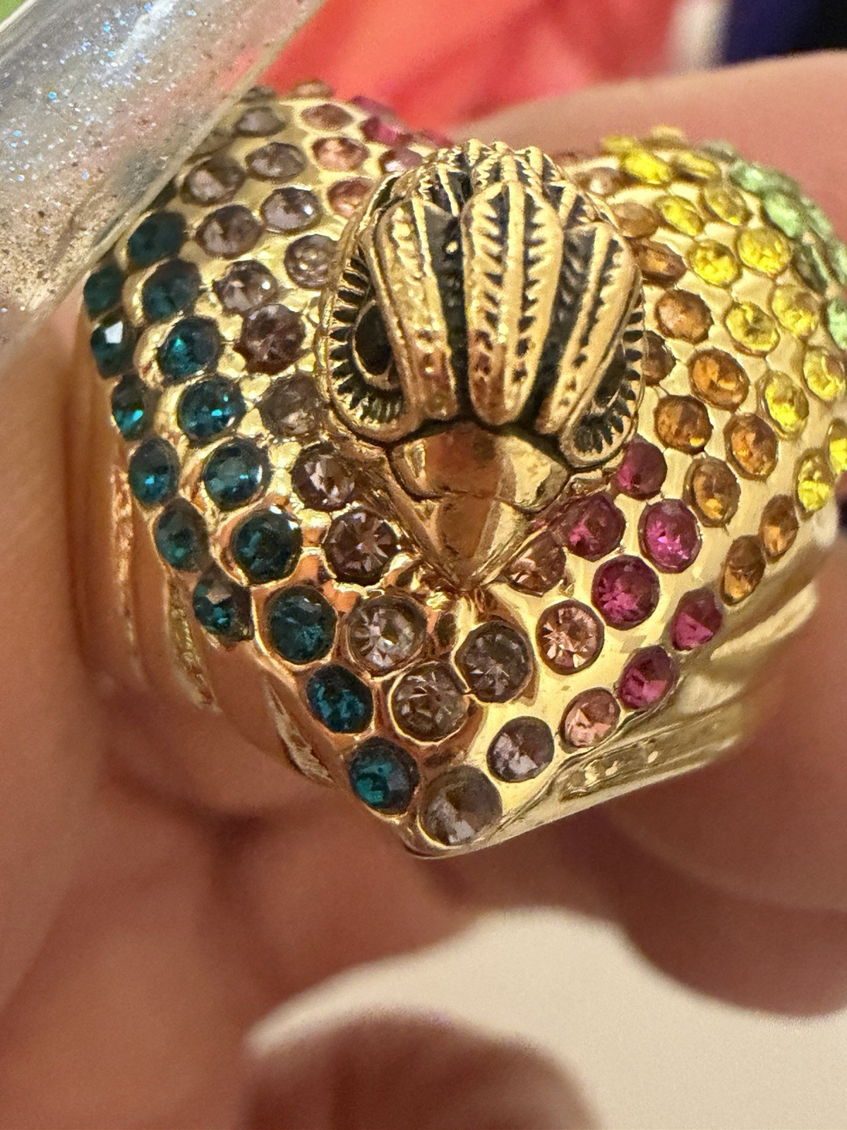 Kurt Geiger London Rainbow Pavé Signature Gold Tone Ring Size 9