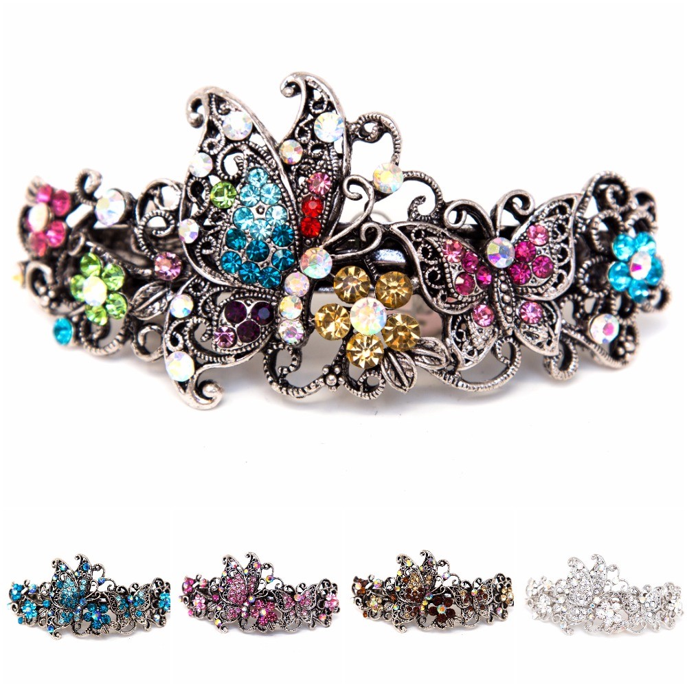 USA Butterfly Metal wedding bridal Rhinestone Crystal hair claws clips Barrette