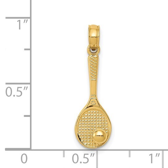 14k Yellow Gold Tennis Racket Racquet and Ball Charm Pendant 0.99 Inch