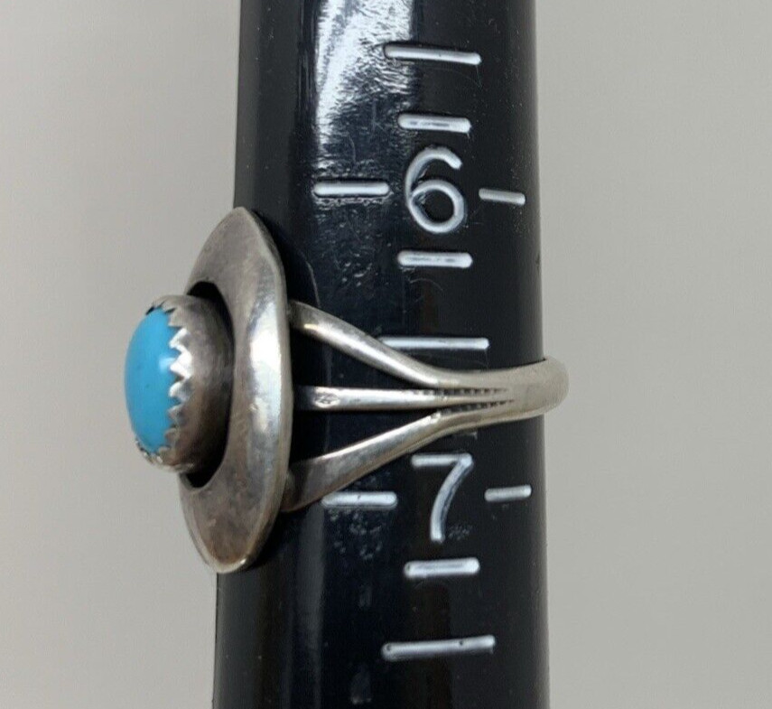 VTG Navajo Ring 925 Silver Turquoise Size 6.5 Signed Sharon Cisco 1980s 3 grams