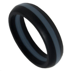 5.5 MM Thin Silver Line Black Dome Silicone Wedding Ring Sizes 5 6 7 8 8.5 9 10