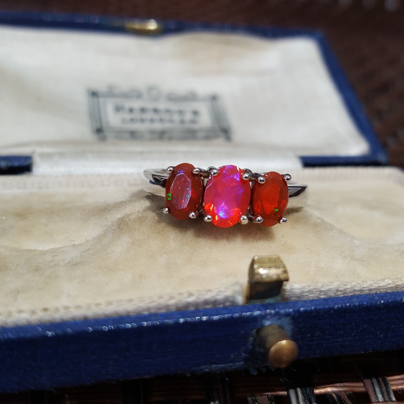 Sterling Silver Trilogy Ring Paradise Pink Opal UK Size P.5 US 7.75, Multicolour