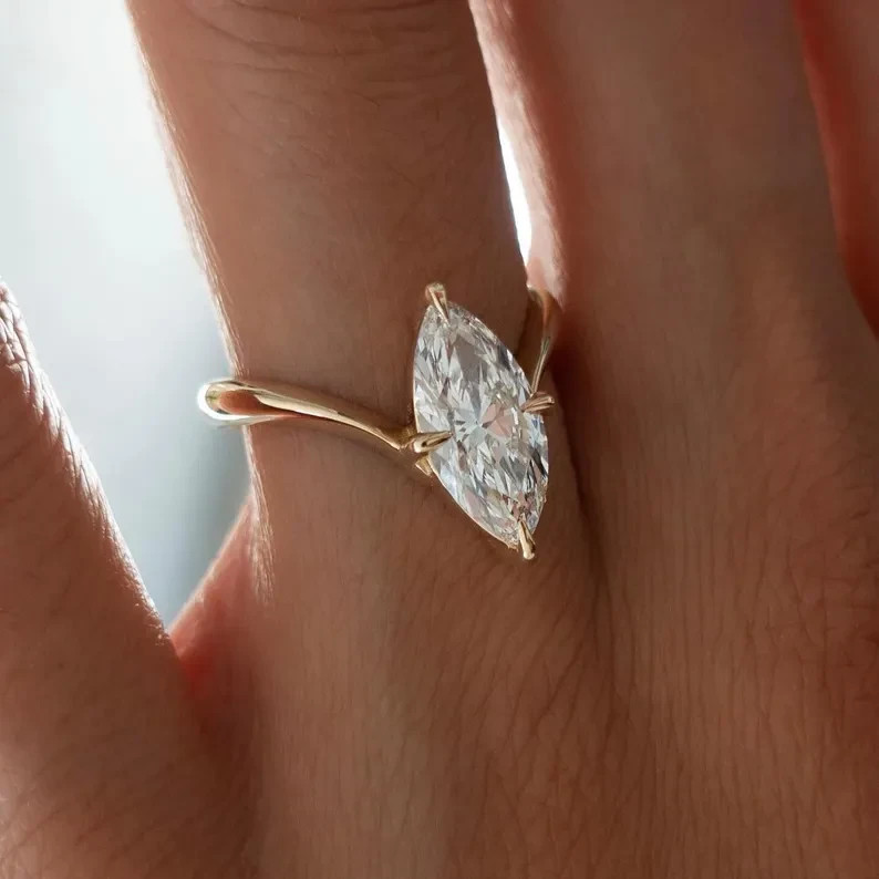 2 Ct Marquise Moissanite Diamond Ring 925 Sterling Silver Gift For Her