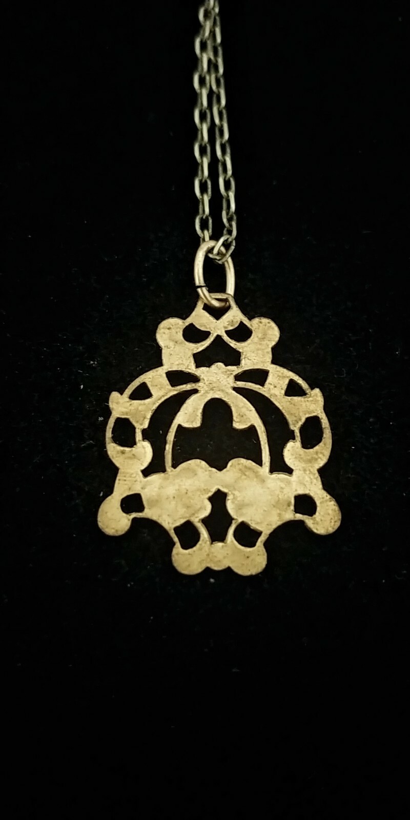 Vintage 1930s Flower Filigree Necklace Solid Brass Die Struck