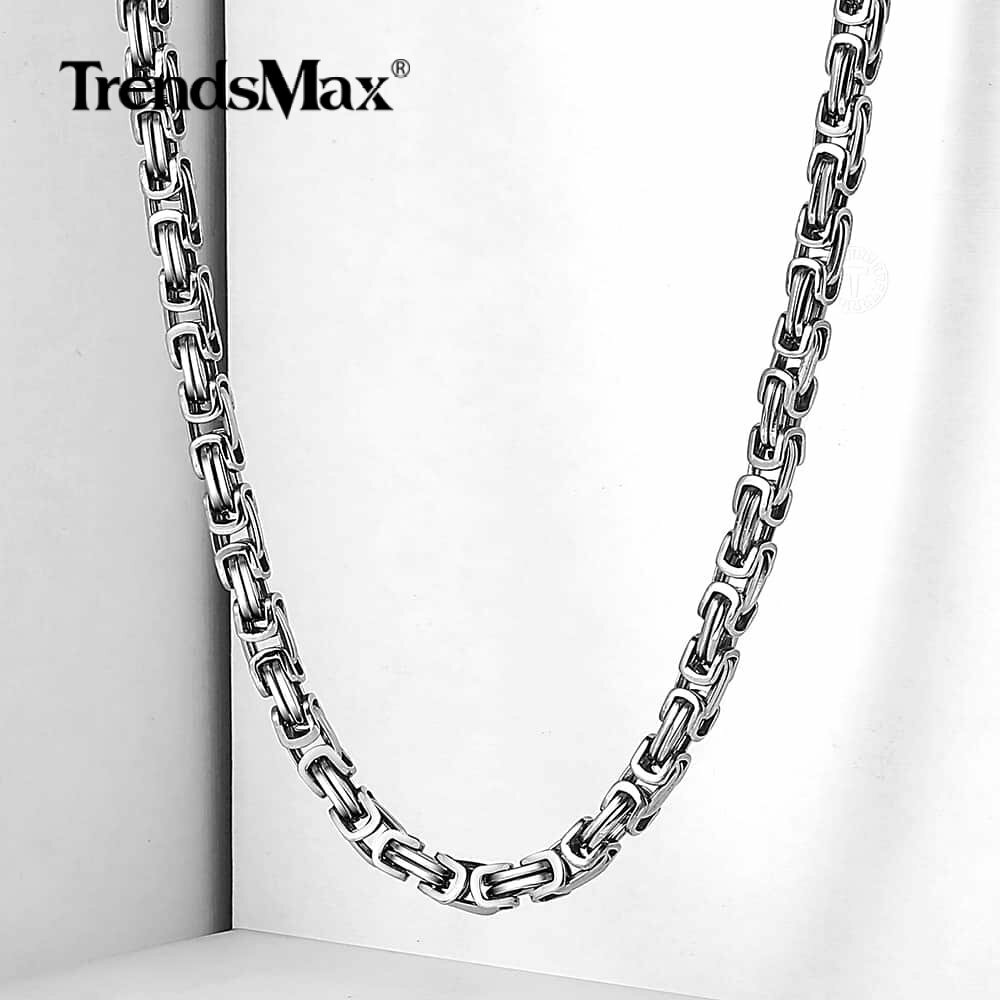 5MM 18-30″ Silver Stainless Steel Box Byzantine Chain Necklace Mens Link Jewelry