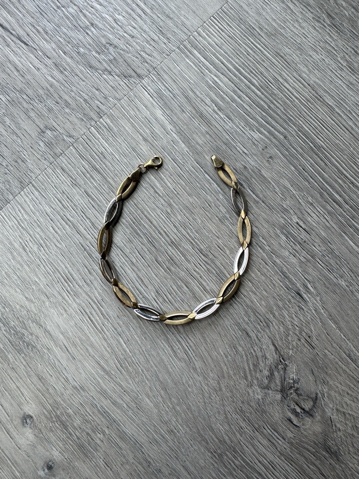 925 Sterling Silver Two Tone Gold Oval Link Bracelet 7.5″ Classic Chain Design